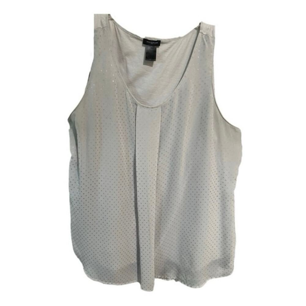 Ann Taylor Grey/ Gray & Metallic Silver Dotted Sleeveless Blouse L
